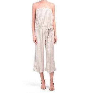 Anthropologie Cloth & Stone Striped Cream Jumpsuit M